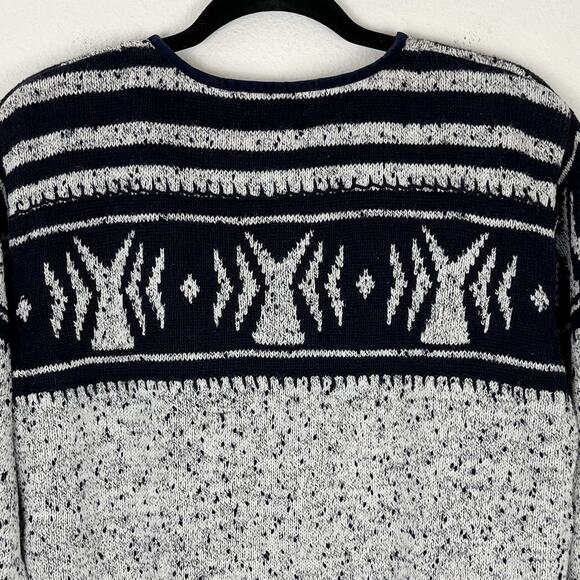 Vintage Christopher & Banks Sweater Navy Blue Chunky Knit Nordic Style Hand Knit - Picture 6 of 8